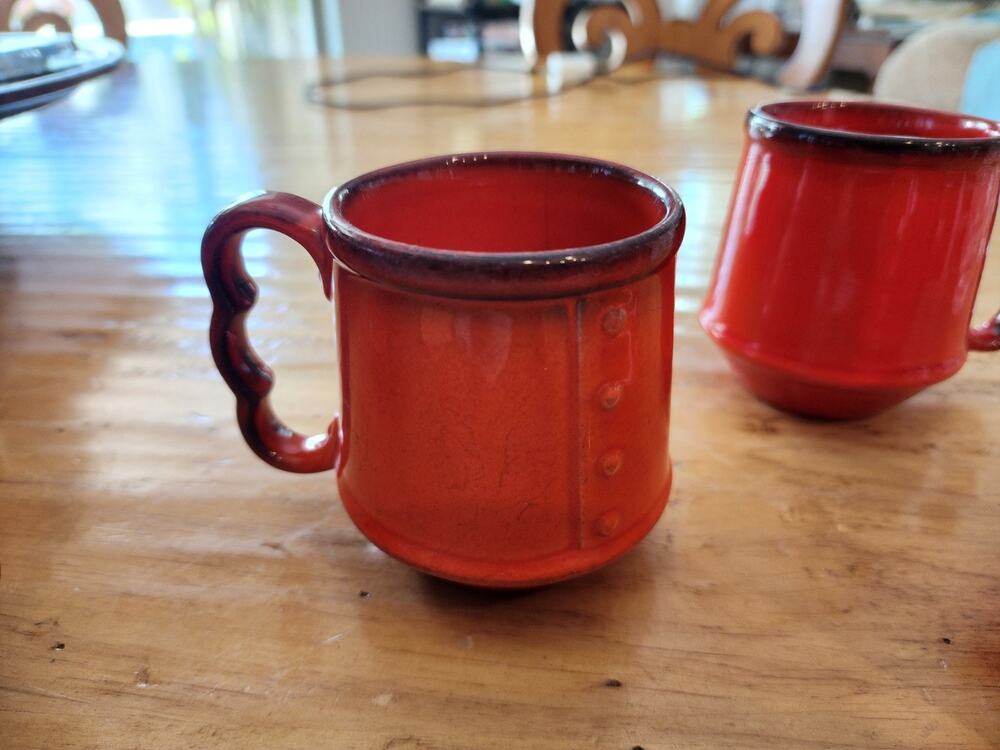 Metlox Poppytrail Red Rooster Red Coffee Mugs
